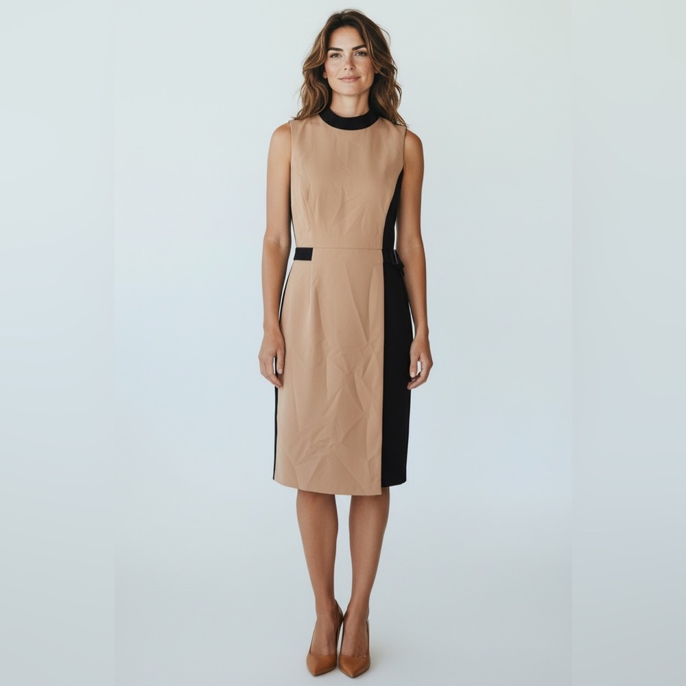 White House Black Market Tan and Black Midi Dress NWT size 10